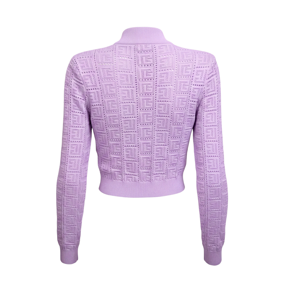 BALMAIN LILAC MONOGRAM MESH KNIT CARDIGAN - SIZE 40