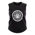 BALMAIN LOGO SLEEVELESS WITH SILVER LOGO BUTTONS - SIZE 38