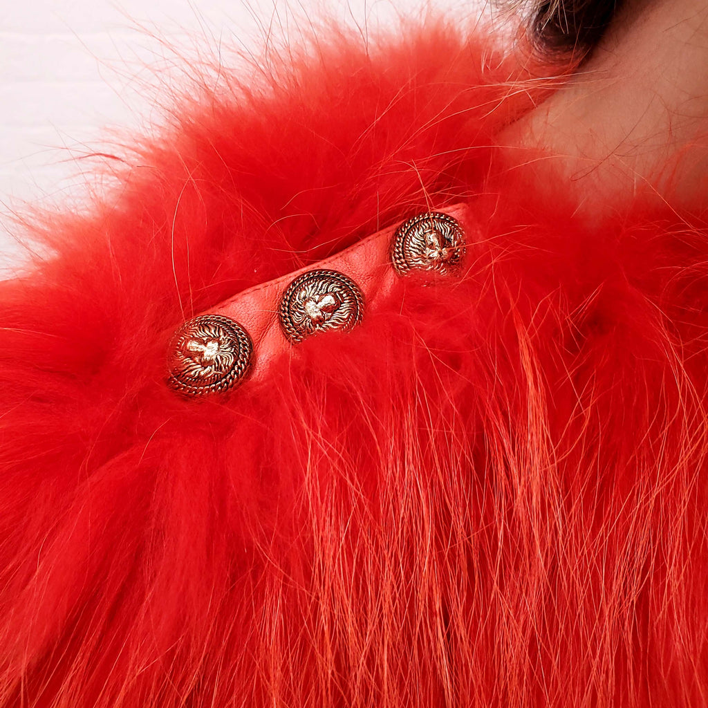 BALMAIN ORANGE FUR JACKET WITH LOGO BLOUSE - SIZE 38