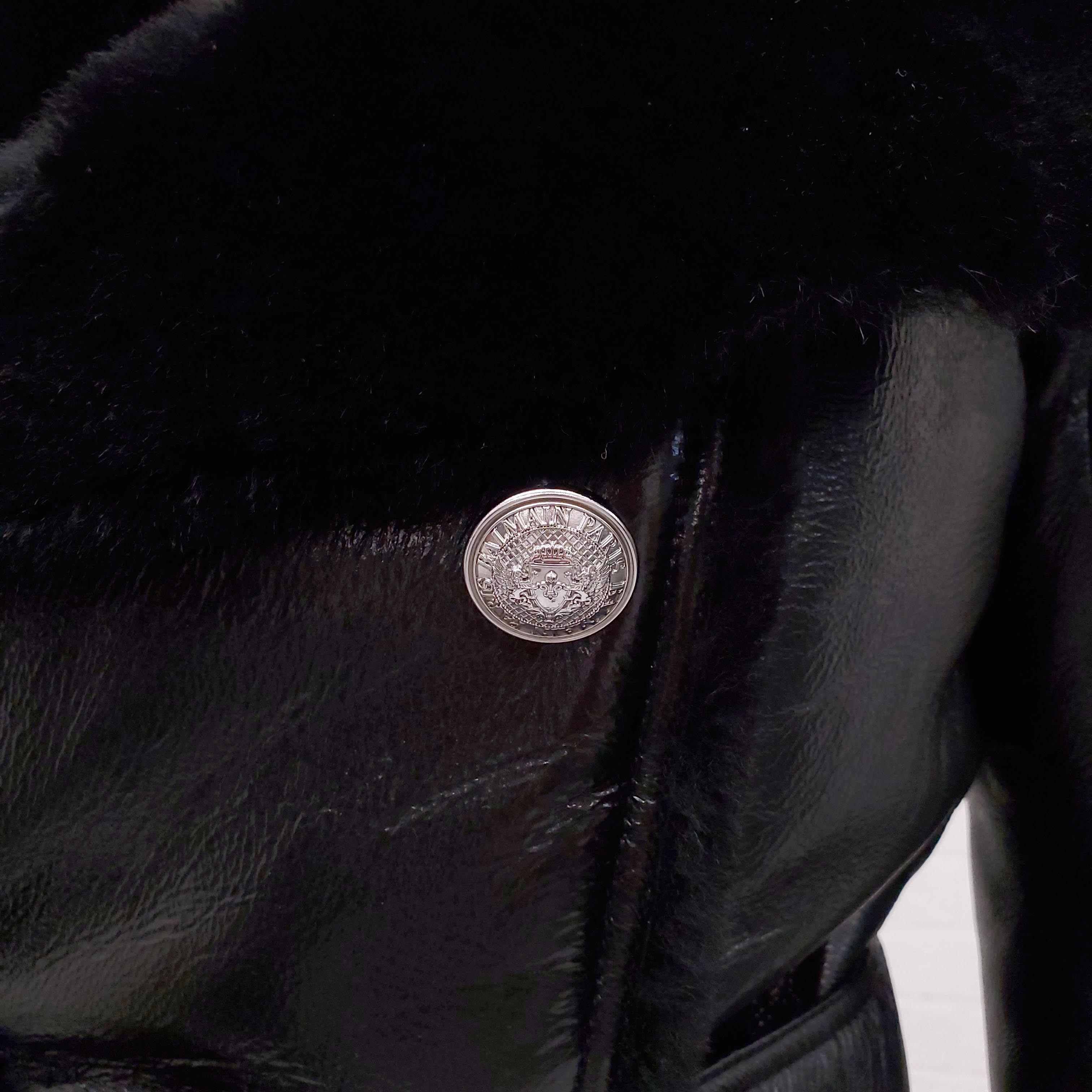 BALMAIN PATENT SHEARLING JACKET - SIZE 38