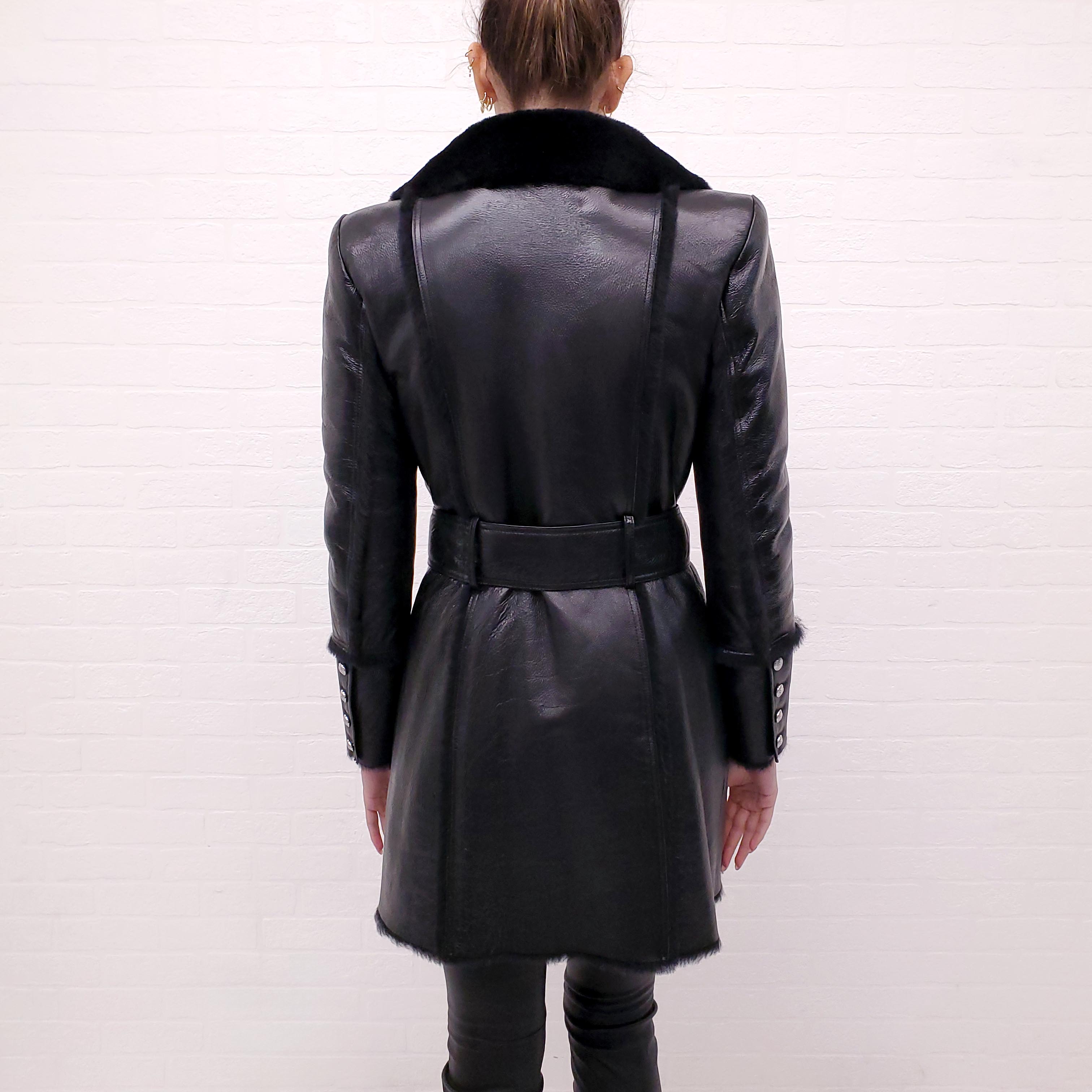 BALMAIN PATENT SHEARLING JACKET - SIZE 38