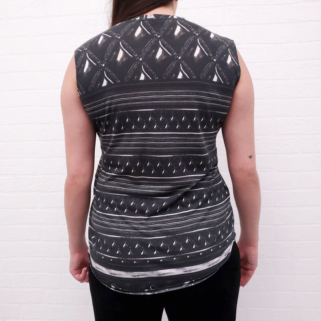 BALMAIN PATTERNED TANK WITH GOLD BUTTONS - SIZE 38