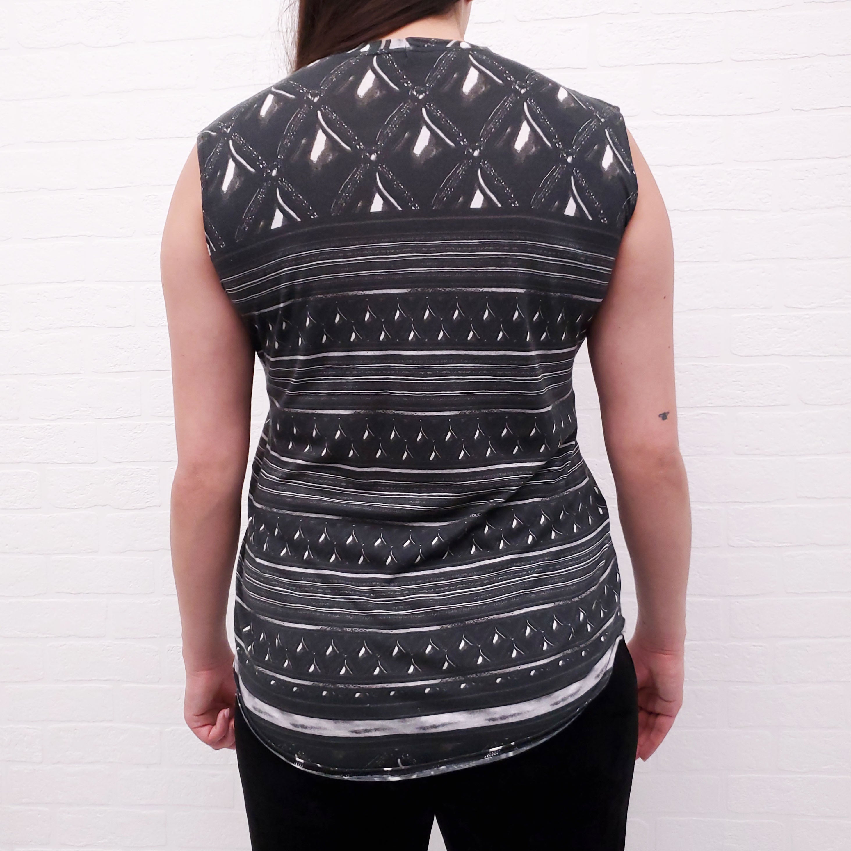 BALMAIN PATTERNED TANK WITH GOLD BUTTONS - SIZE 38