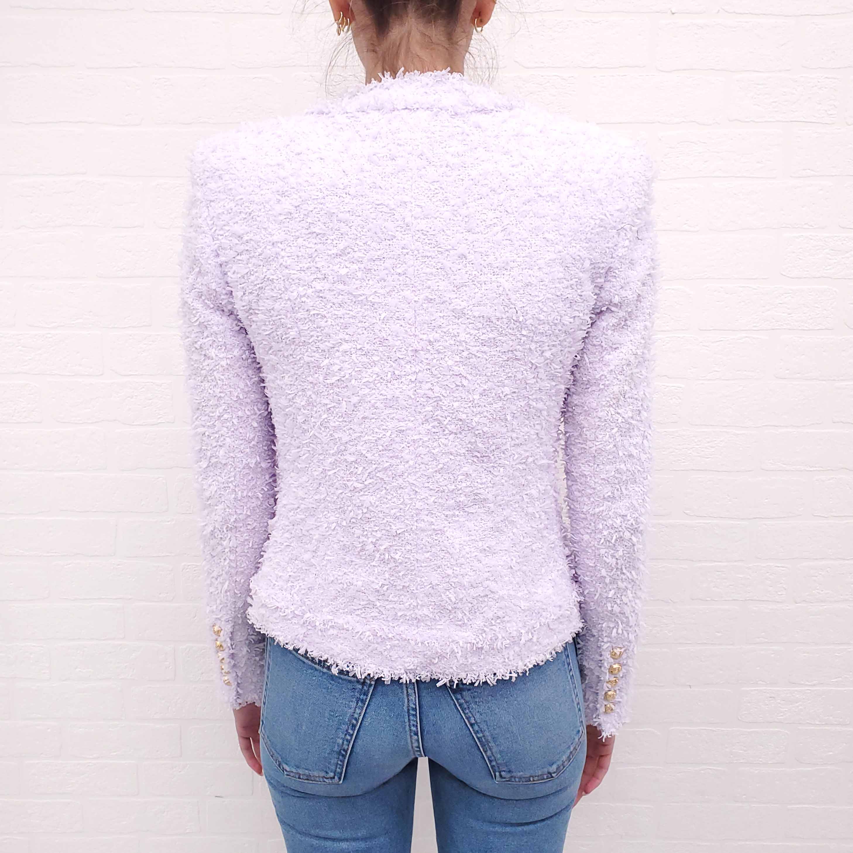 BALMAIN PURPLE TWEED BLAZER WITH LOGO BUTTONS - SIZE 34