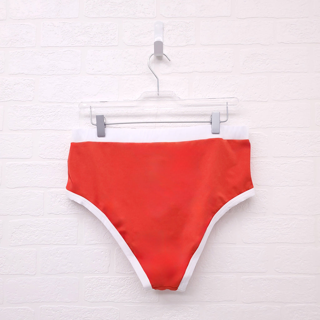 BALMAIN RED AND WHITE 2-PIECE BATHING SUIT WITH LOGO BUTTONS - SIZE 46