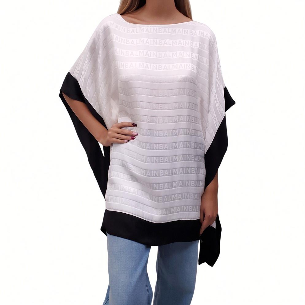 BALMAIN SILK LOGO BLOUSE - SIZE S