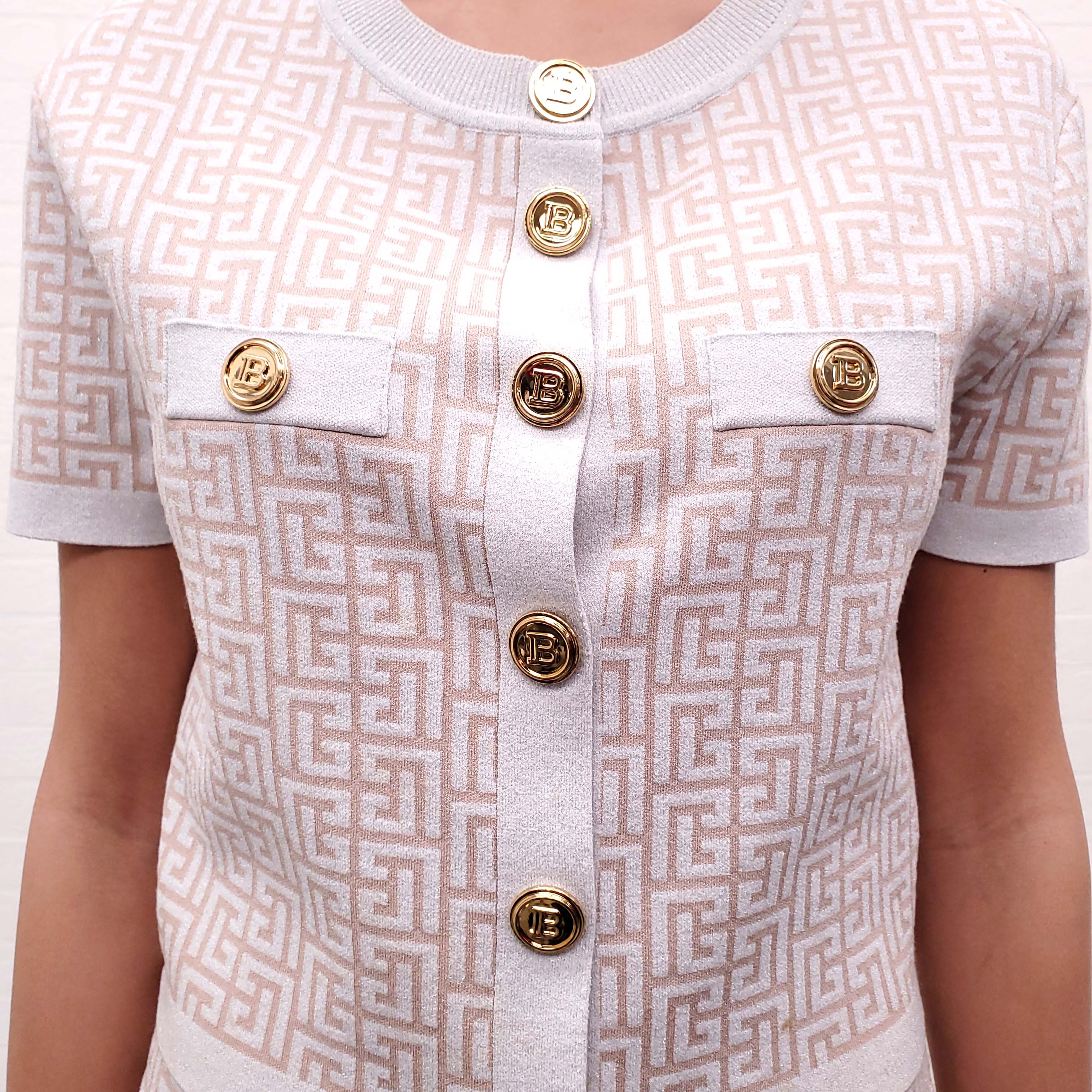 BALMAIN SILVER AND BRONZE LOGO PATTERNED SKIRT SET - SIZE 42