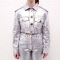 BALMAIN SILVER CROPPED DENIM JACKET - SIZE 36