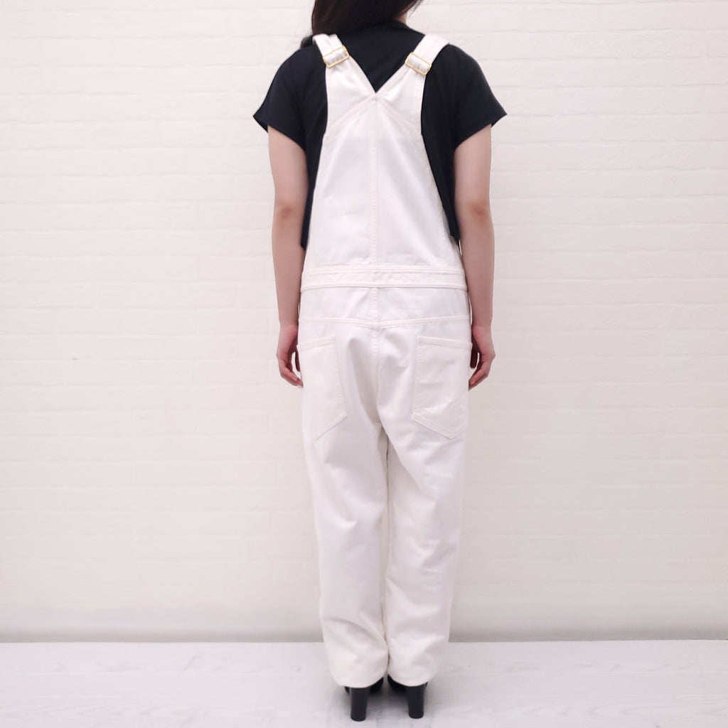 BALMAIN UNISEX WHITE DENIM OVERALLS WITH GOLD LOGO BUTTONS - SIZE 32/L