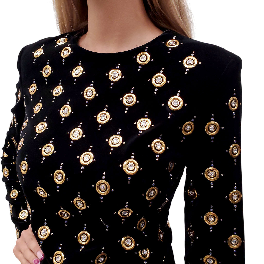 BALMAIN VELVET MINI DRESS WITH CRYSTAL DETAILS - SIZE 38