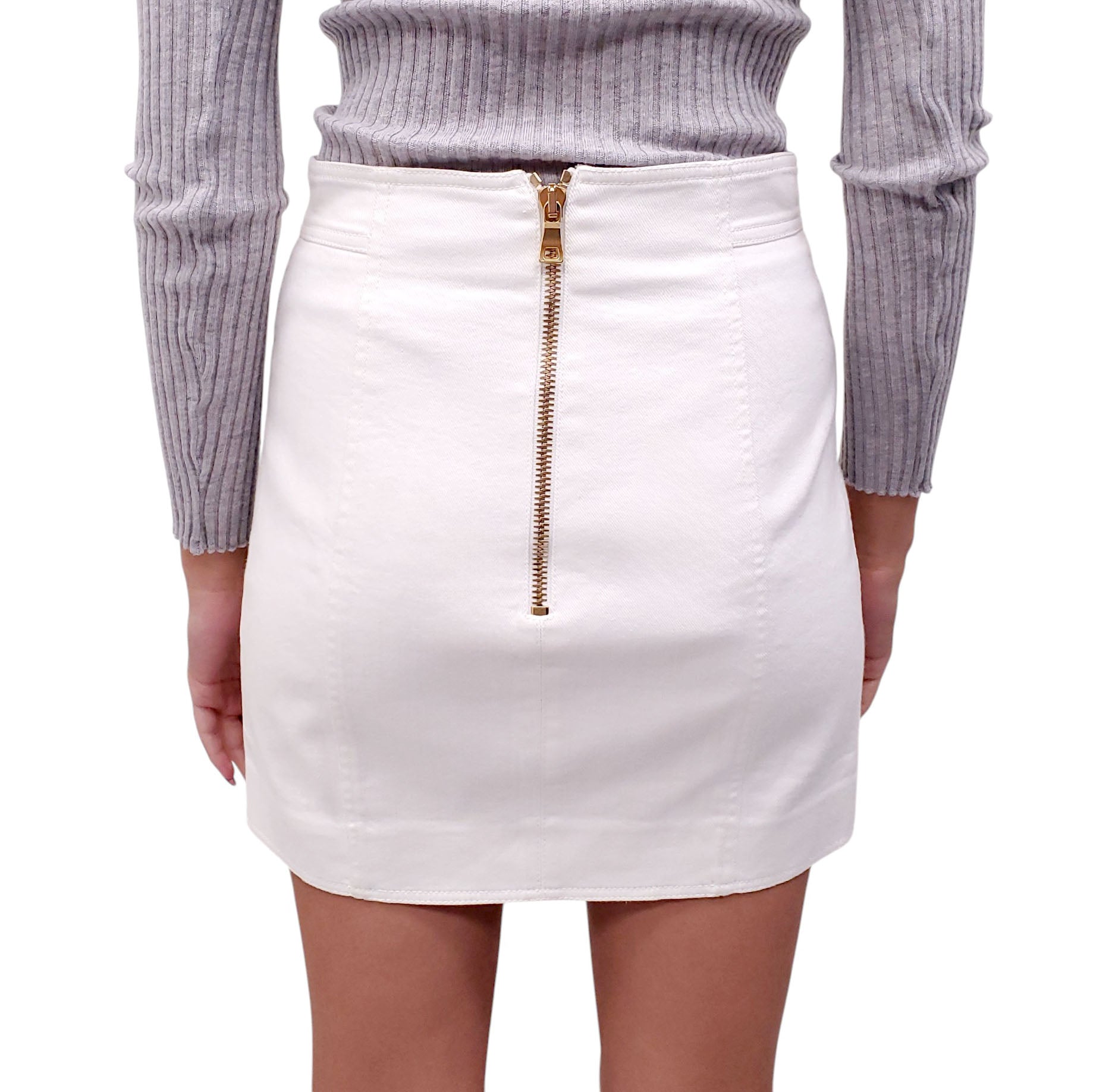BALMAIN WHITE DENIM SKIRT WITH LOGO BUTTONS - SIZE 40