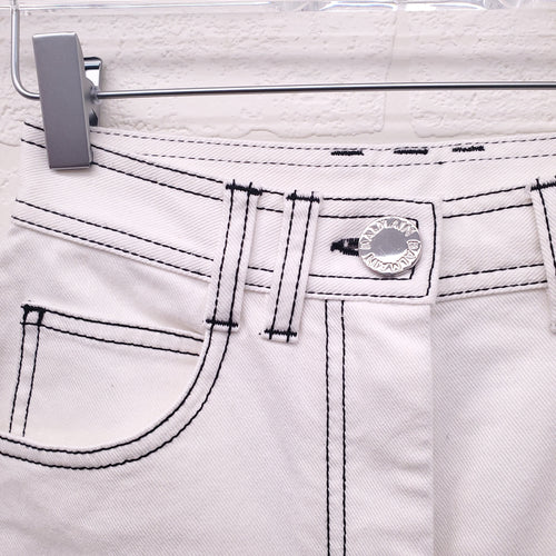 BALMAIN WHITE JEANS WITH BLACK STITCHING - SIZE 34