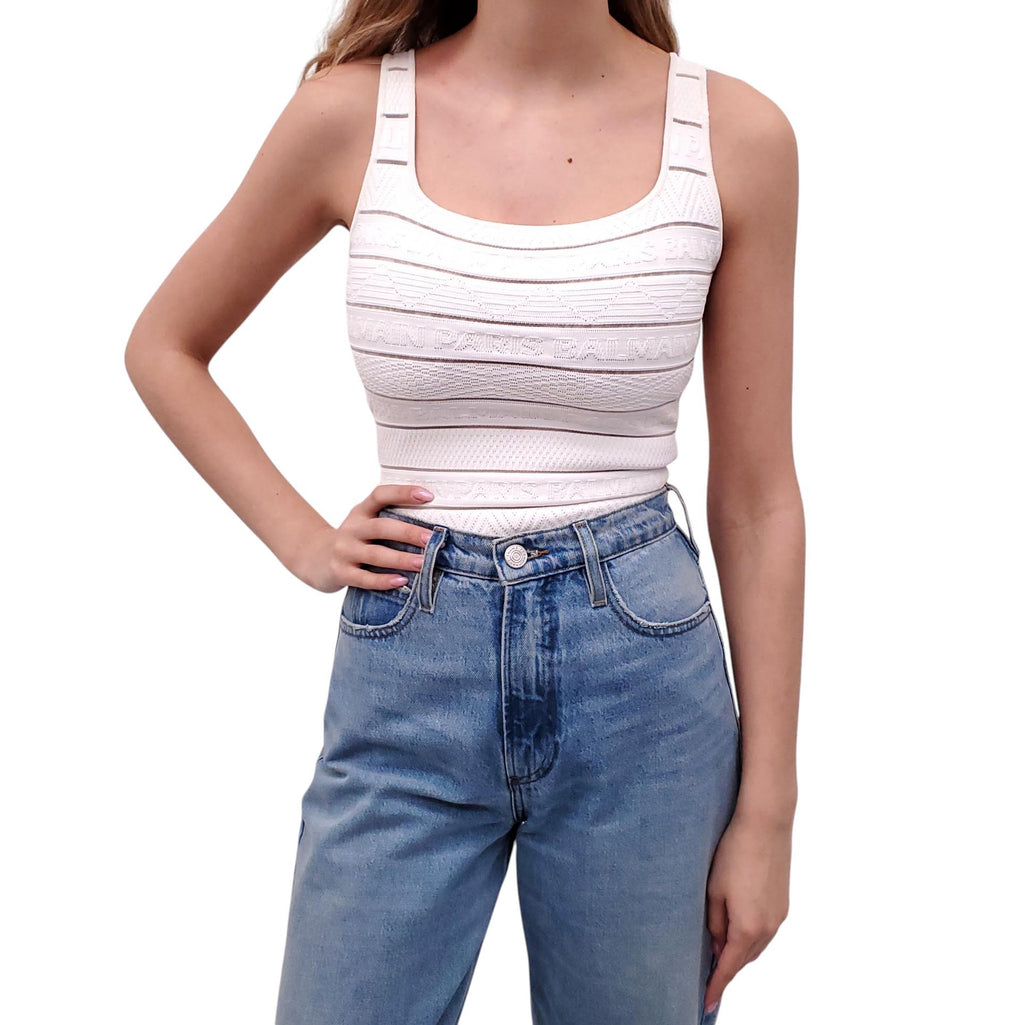 BALMAIN WHITE LOGO BODYSUIT - SIZE XS