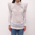 BALMAIN WHITE LOGO EYELET TOP WITH EXAGGERATED SHOULDERS - SIZE 34
