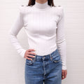 BALMAIN WHITE MOCK TURTLENECK KNIT BODYSUIT WITH SILVER BUTTONS - SIZE 36