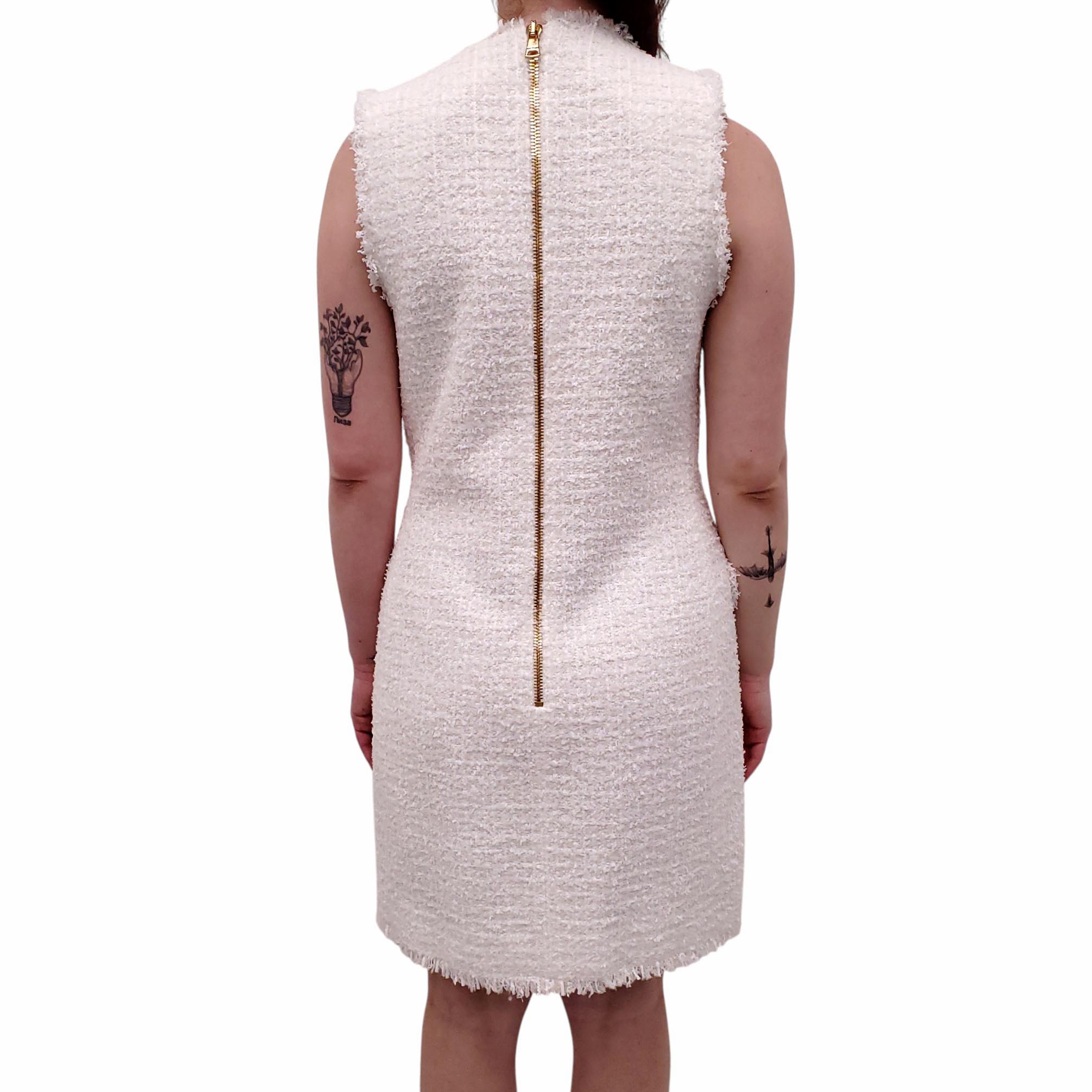 BALMAIN WHITE TWEED DRESS WITH GOLD BUTTONS - SIZE 42 - S BALMAIN WHITE TWEED DRESS WITH GOLD BUTTONS - SIZE 42 - S