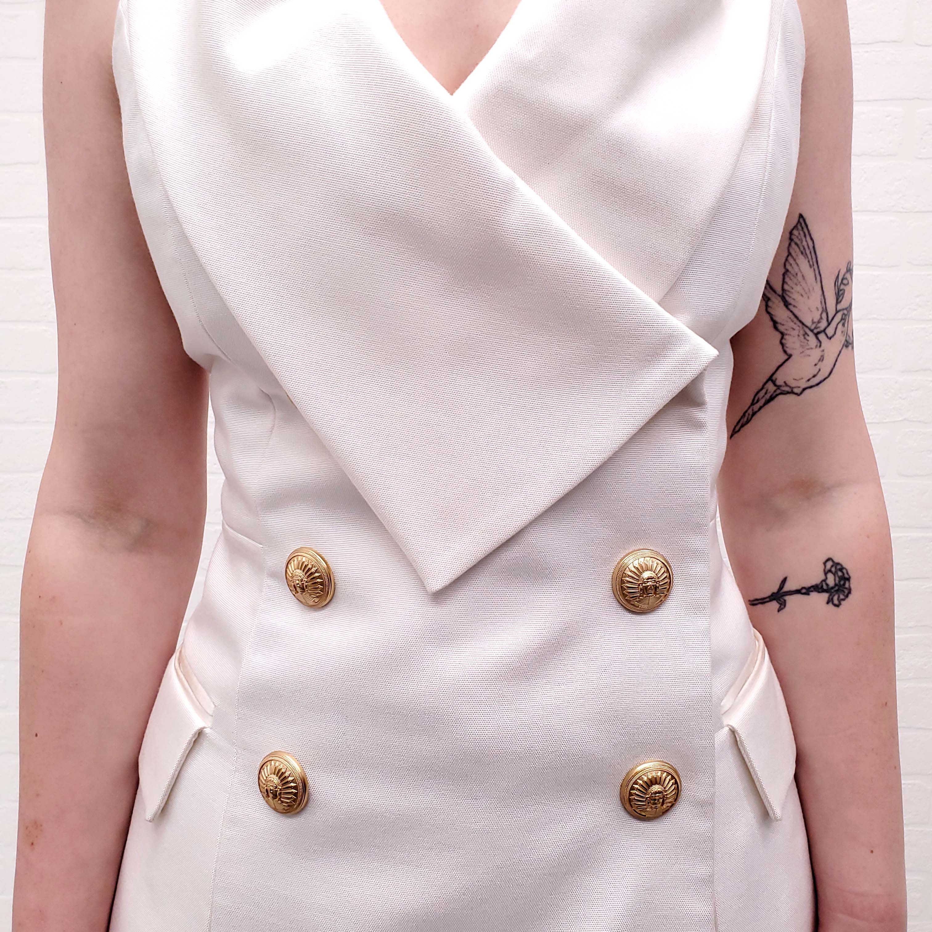 BALMAIN WHITE VEST WITH GOLD LOGO BUTTONS - SIZE 38