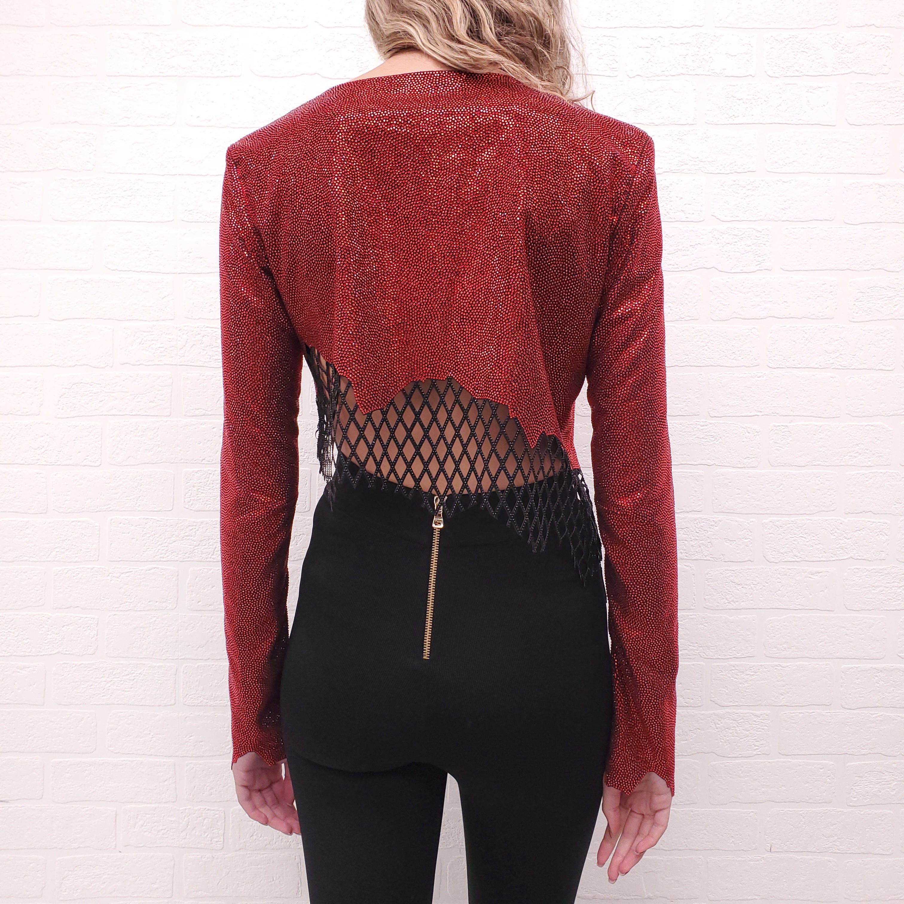 BALMAIN X PUMA ASYMMETRICAL RHINESTONE CROP TOP - SIZE S