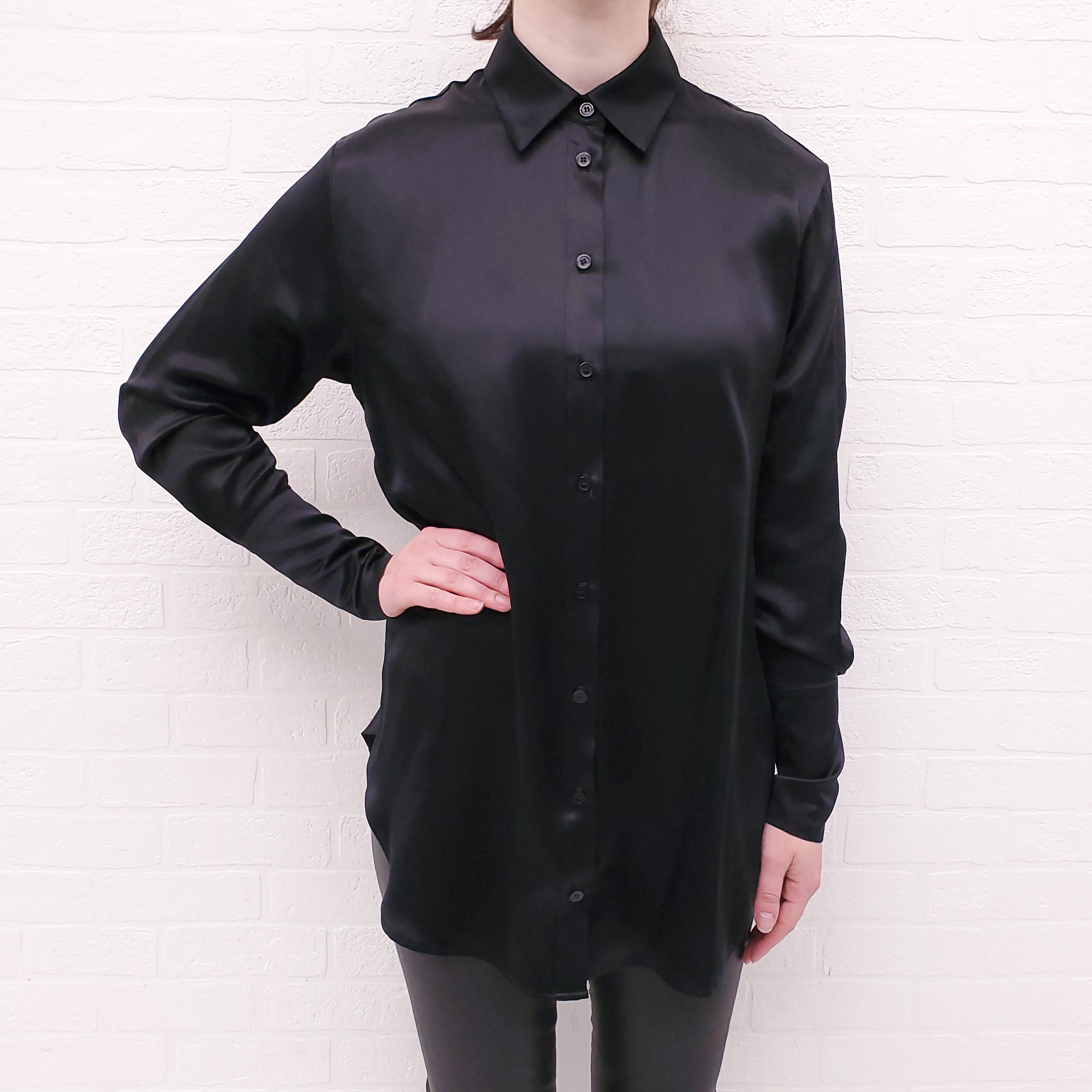 BARDO OVERSIZED BLACK SILK BLOUSE - SIZE S
