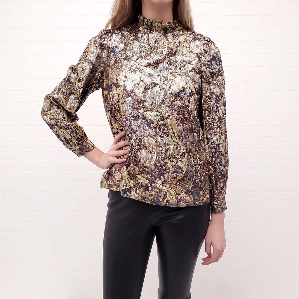 BA&SH METALLIC PAISLEY BLOUSE - SIZE XS
