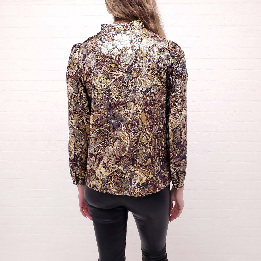BA&SH METALLIC PAISLEY BLOUSE - SIZE XS