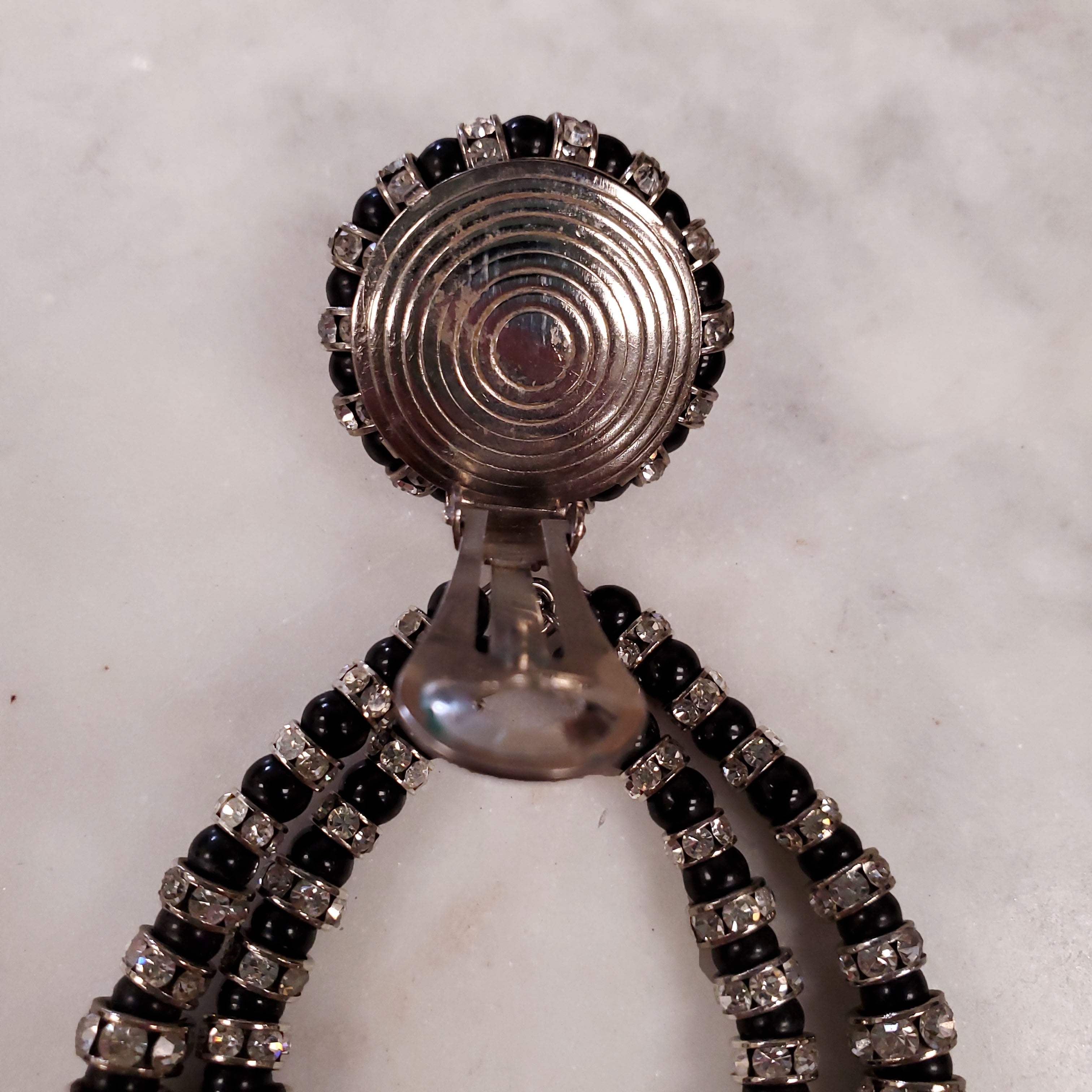 BLACK RODELL AND DIAMANTE ONE DROP AND DOUBLE HOOP EARRINGS