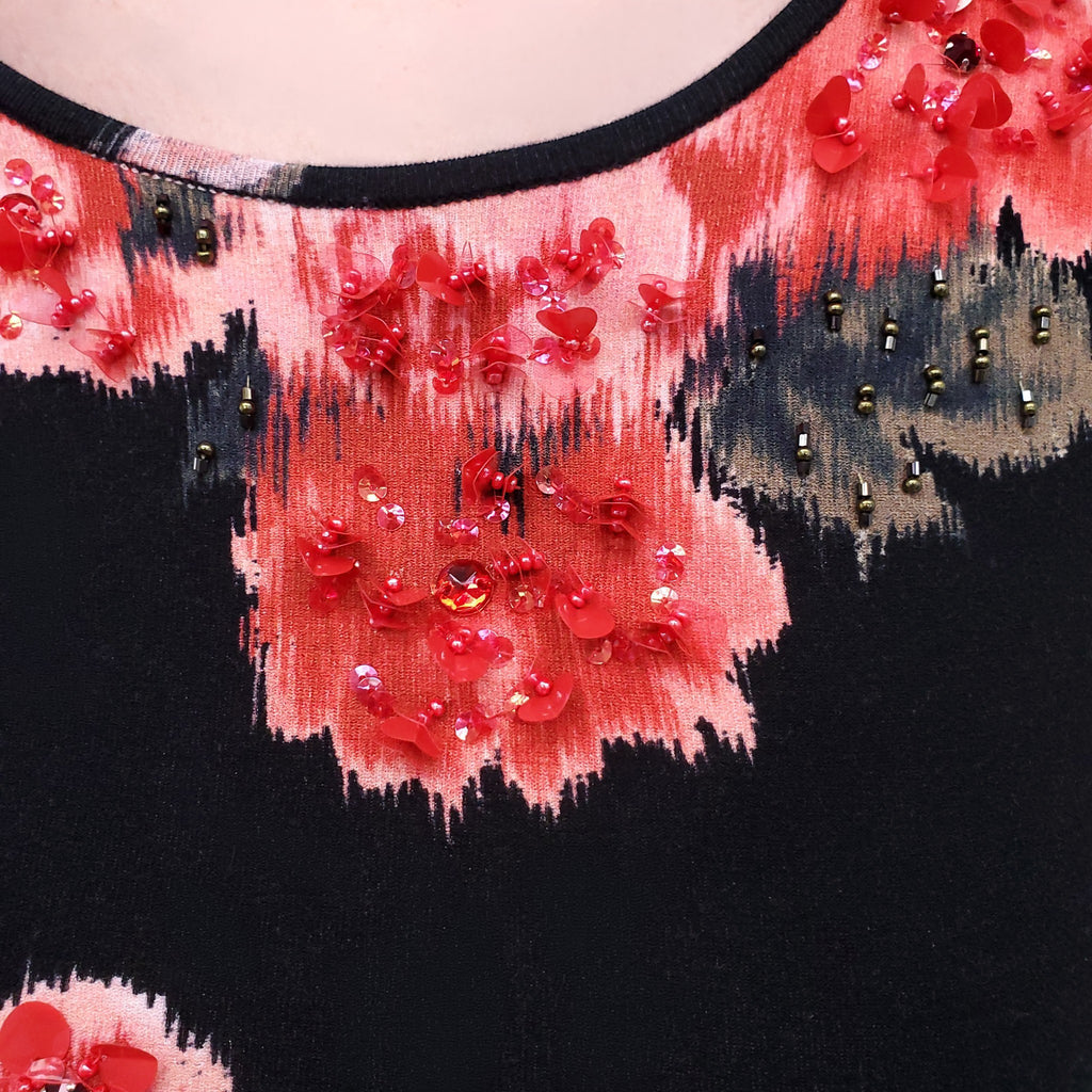 BLUMARINE BLACK AND PINK FLORAL EMBROIDERED TOP - SIZE 2