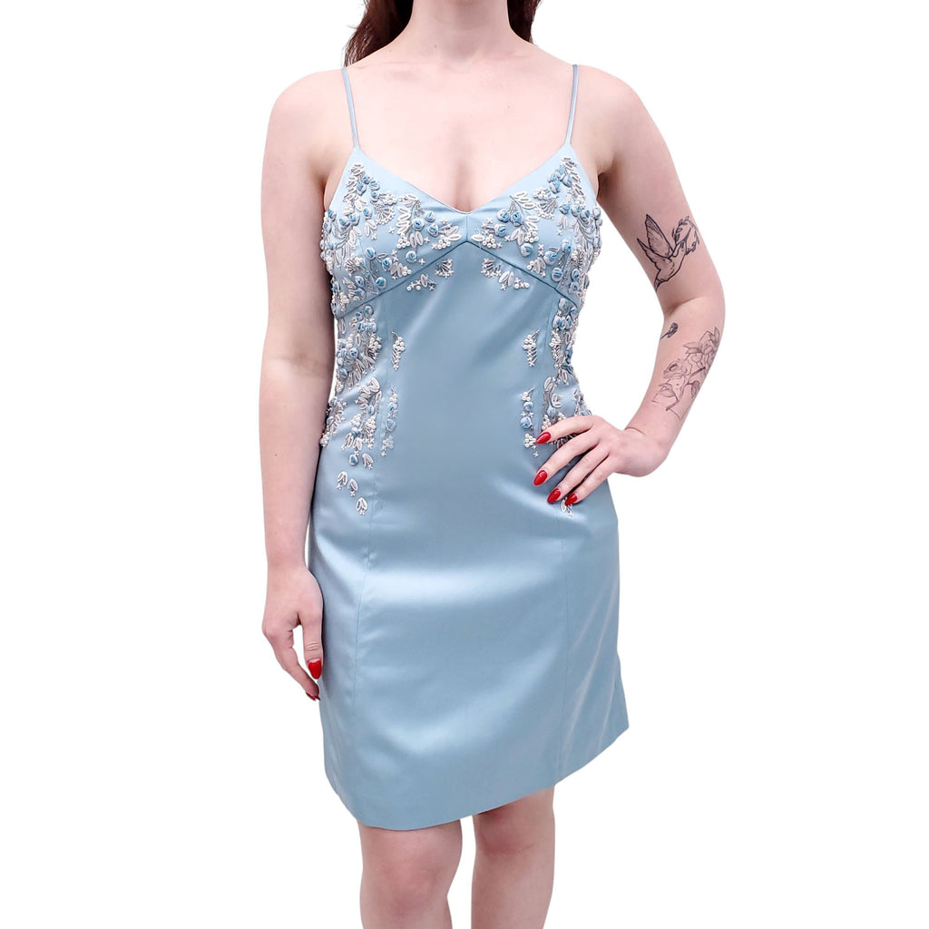 BLUMARINE BLUE EMBROIDERED MINI DRESS - SIZE 6