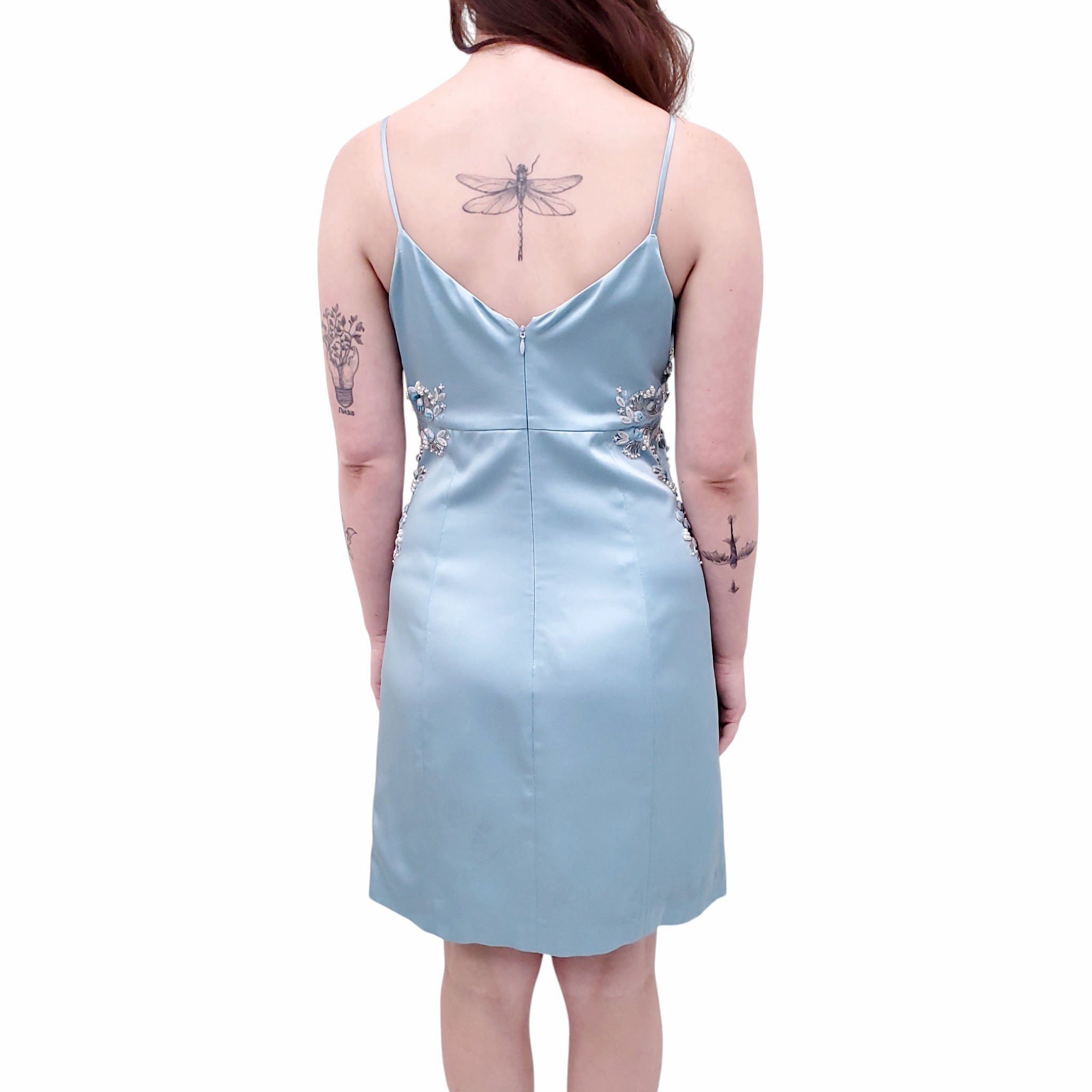 BLUMARINE BLUE EMBROIDERED MINI DRESS - SIZE 6