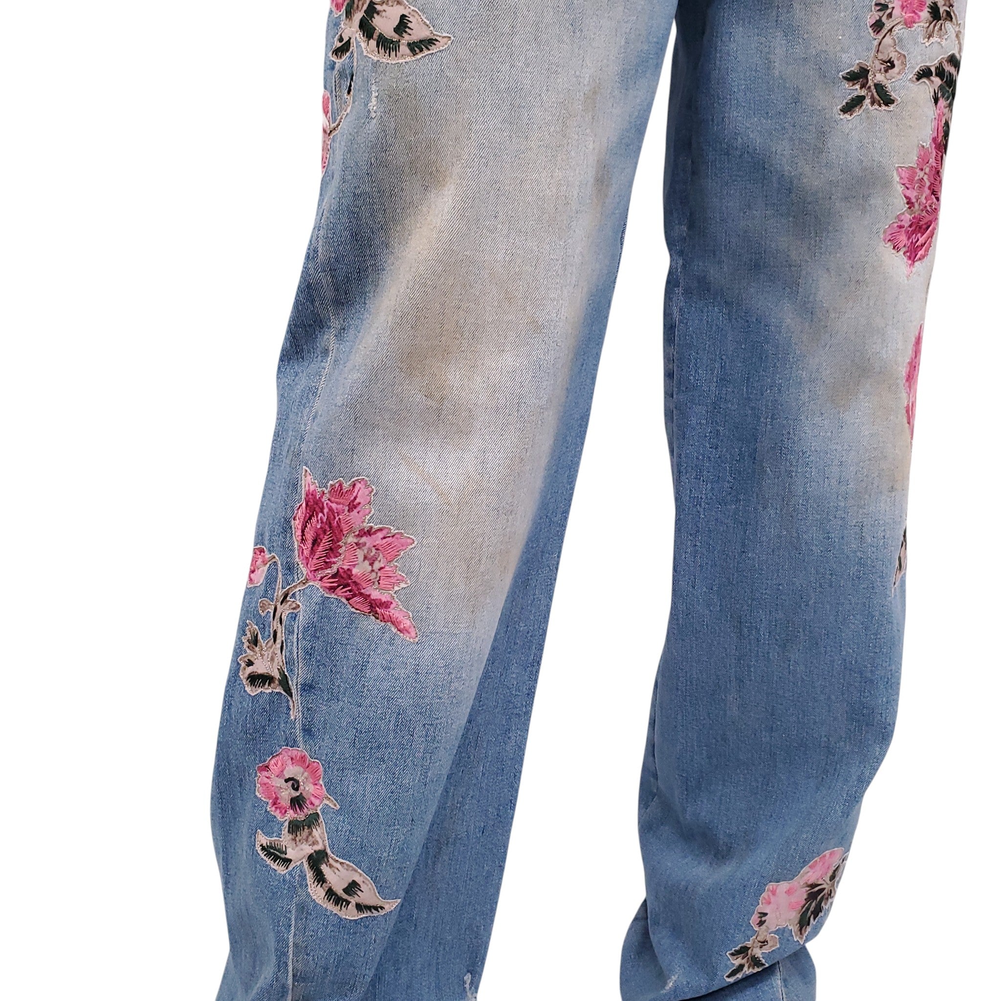 BLUMARINE FLORAL EMBROIDERED DISTRESSED JEANS - SIZE 8