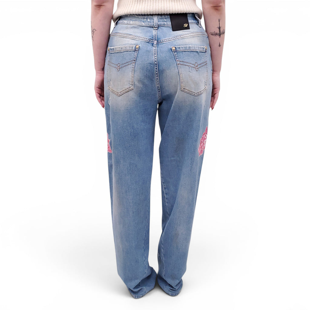 BLUMARINE FLORAL EMBROIDERED DISTRESSED JEANS - SIZE 8