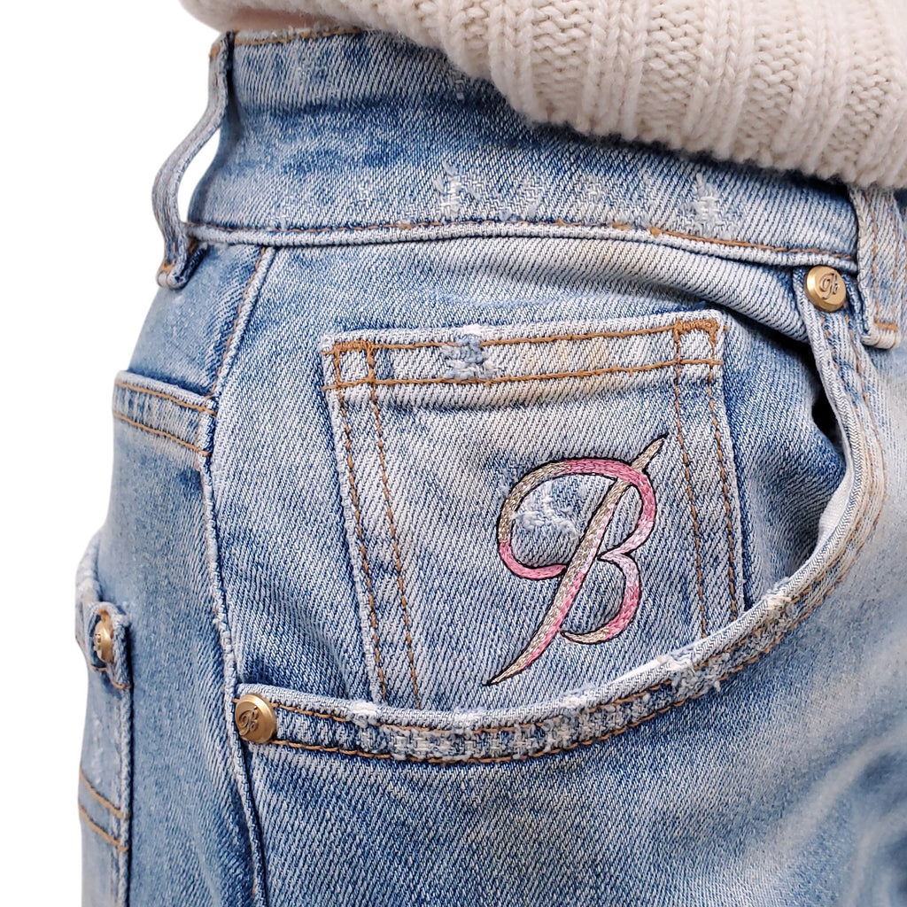 BLUMARINE FLORAL EMBROIDERED DISTRESSED JEANS - SIZE 8