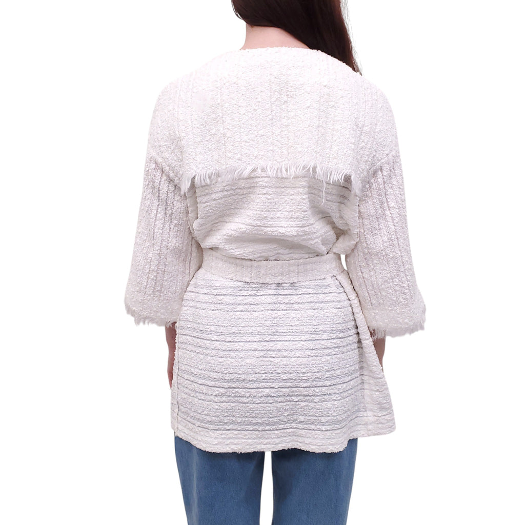 BLUMARINE WHITE TWEED SWEATER JACKET WITH BELT - SIZE 6