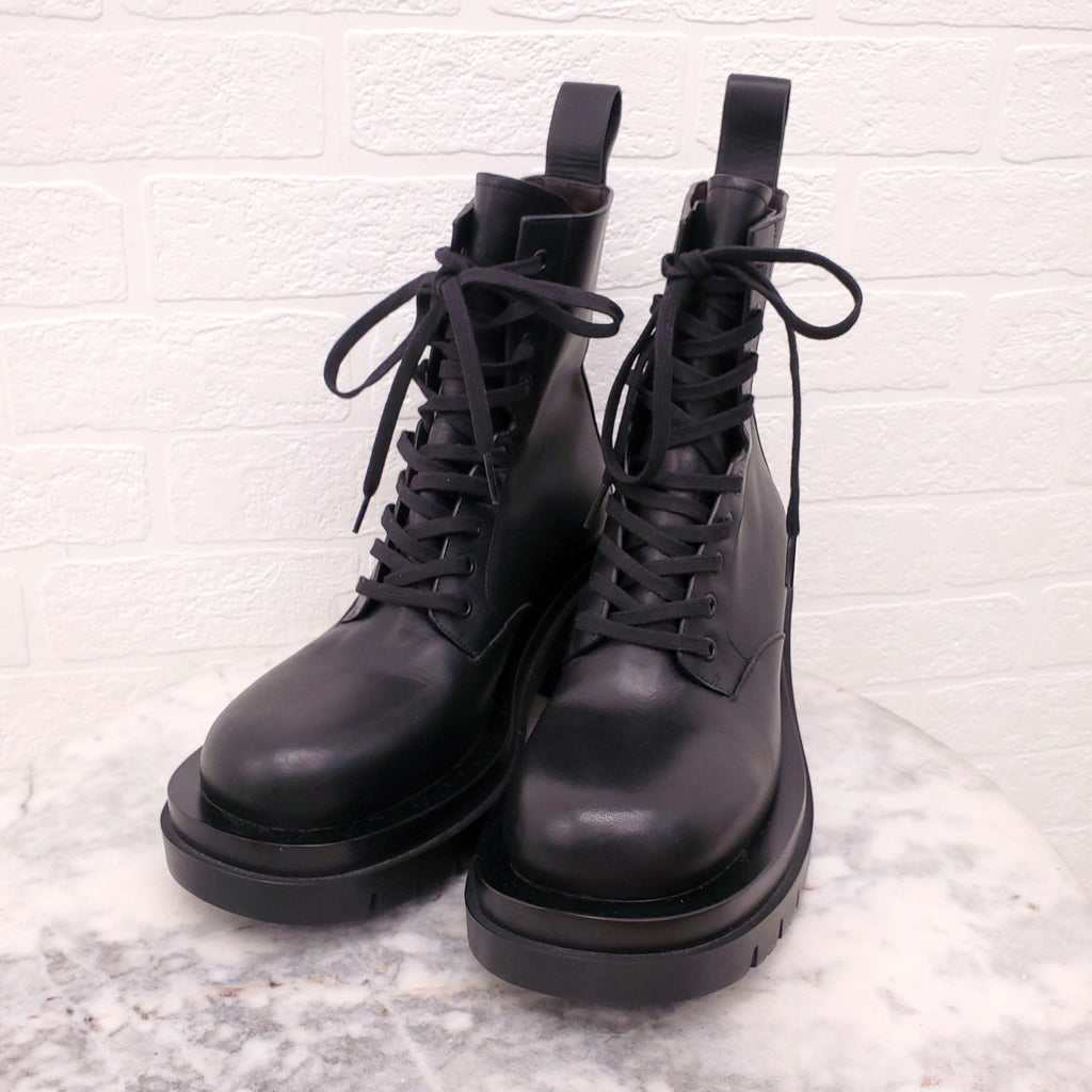 BOTTEGA VENETA BLACK CHUNKY MILITARY BOOTS - SIZE 40.5