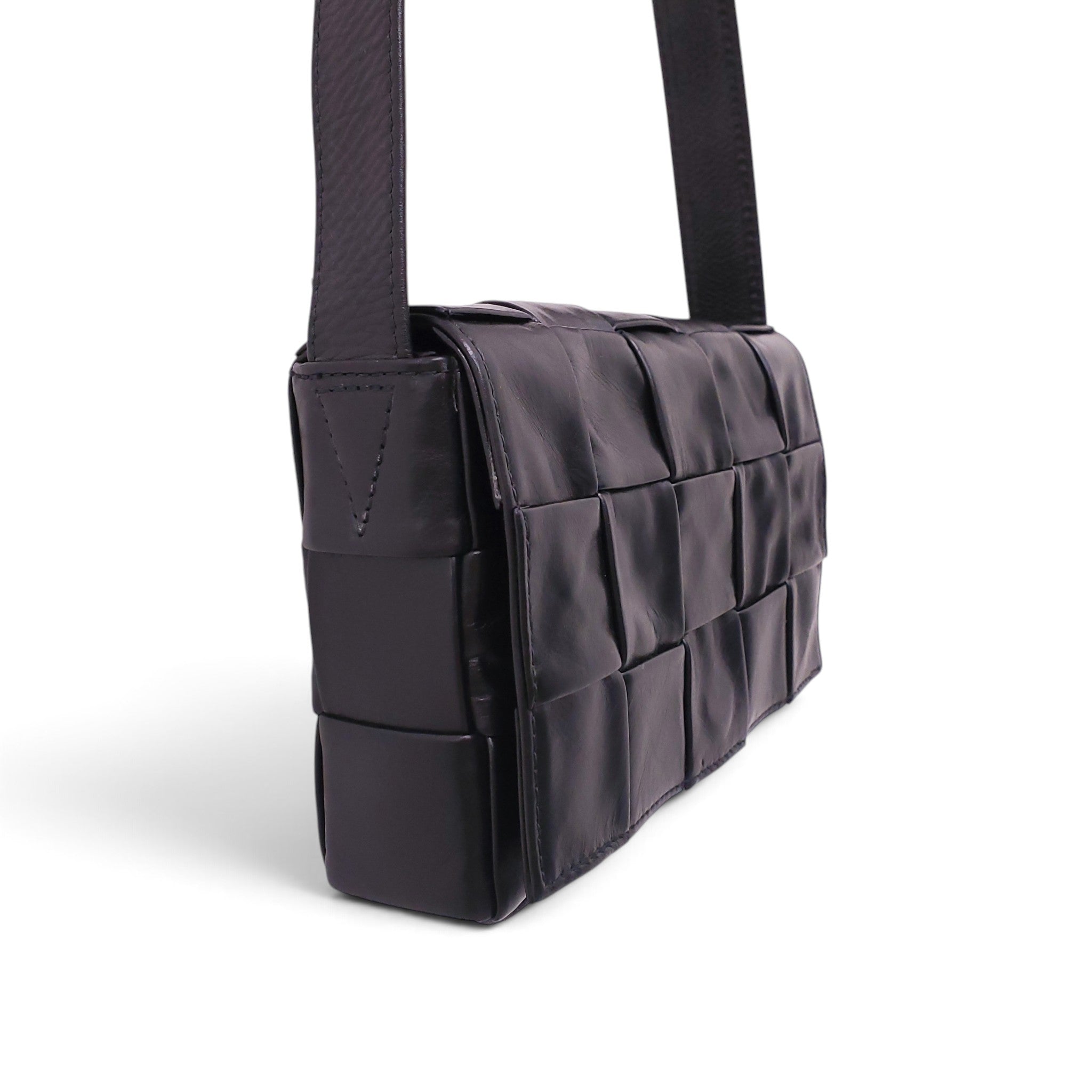 BOTTEGA VENETA BLACK INTRECCIO CASETTE CROSSBODY BAG