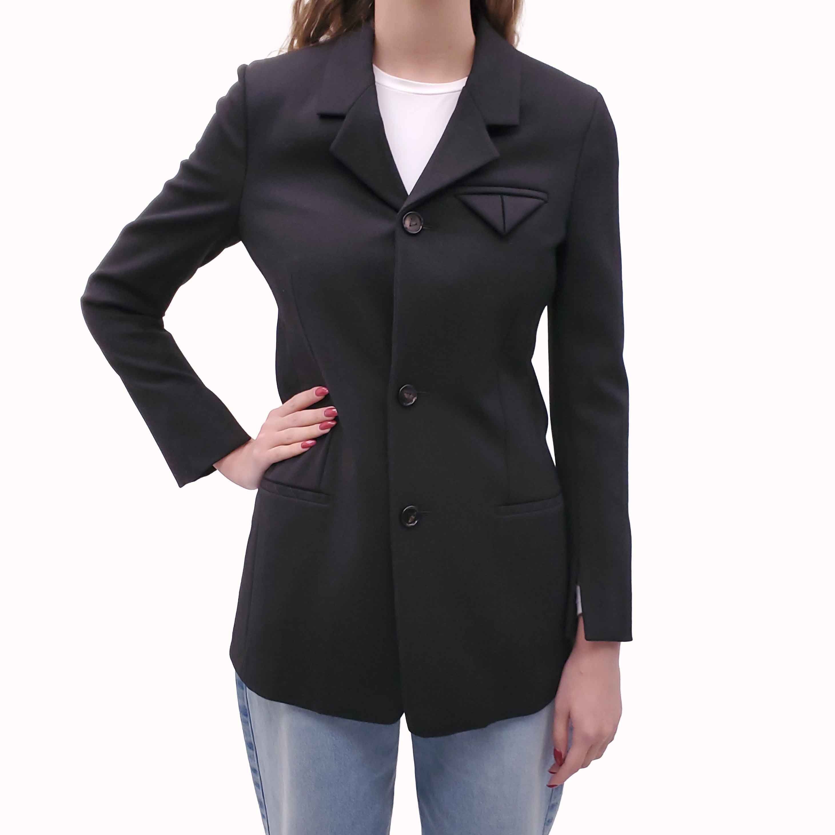 BOTTEGA VENETA BLACK TECH WOOL TWILL JACKET - SIZE 36