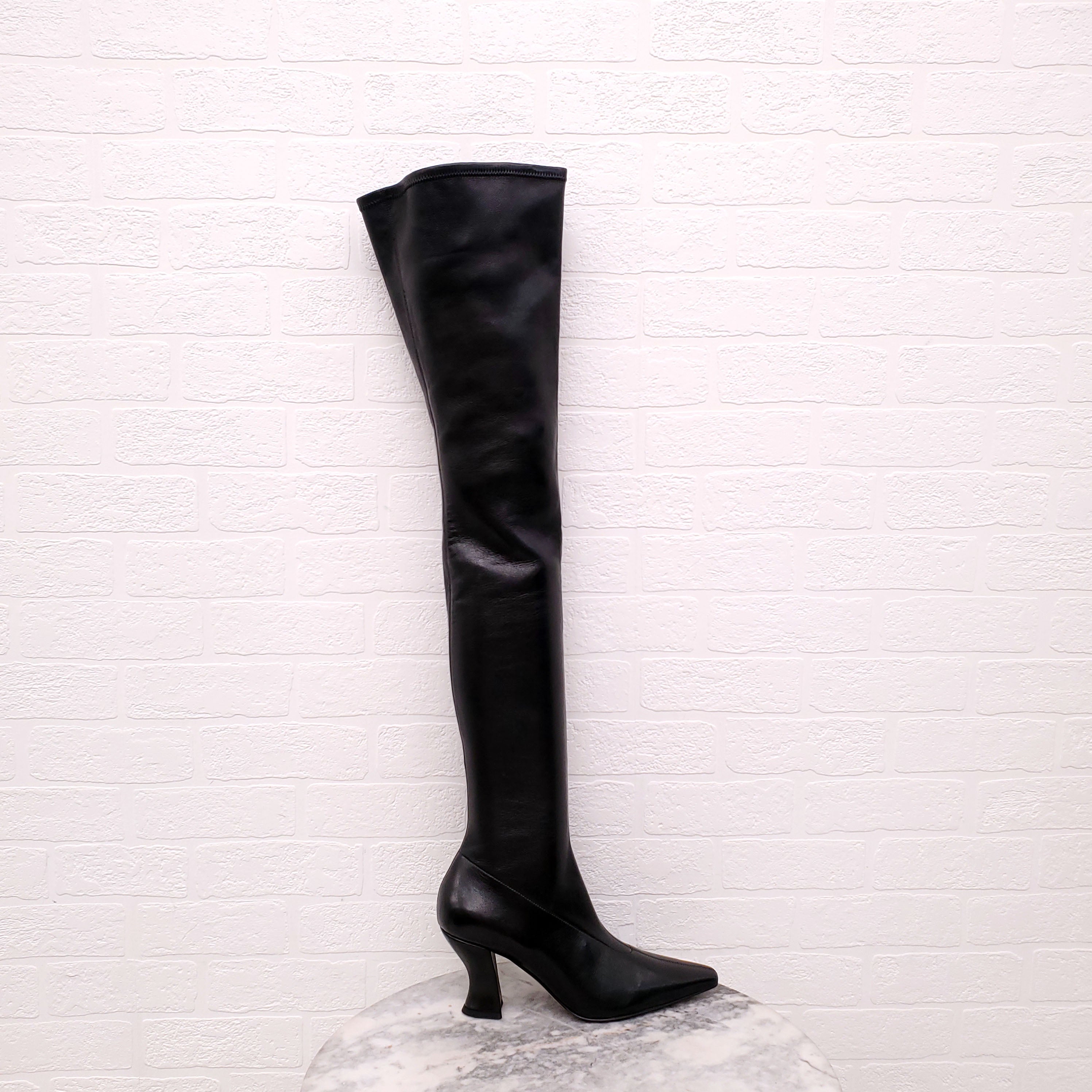 BOTTEGA VENETA BLACK THIGH HIGH POINTED HEELS - SIZE 41