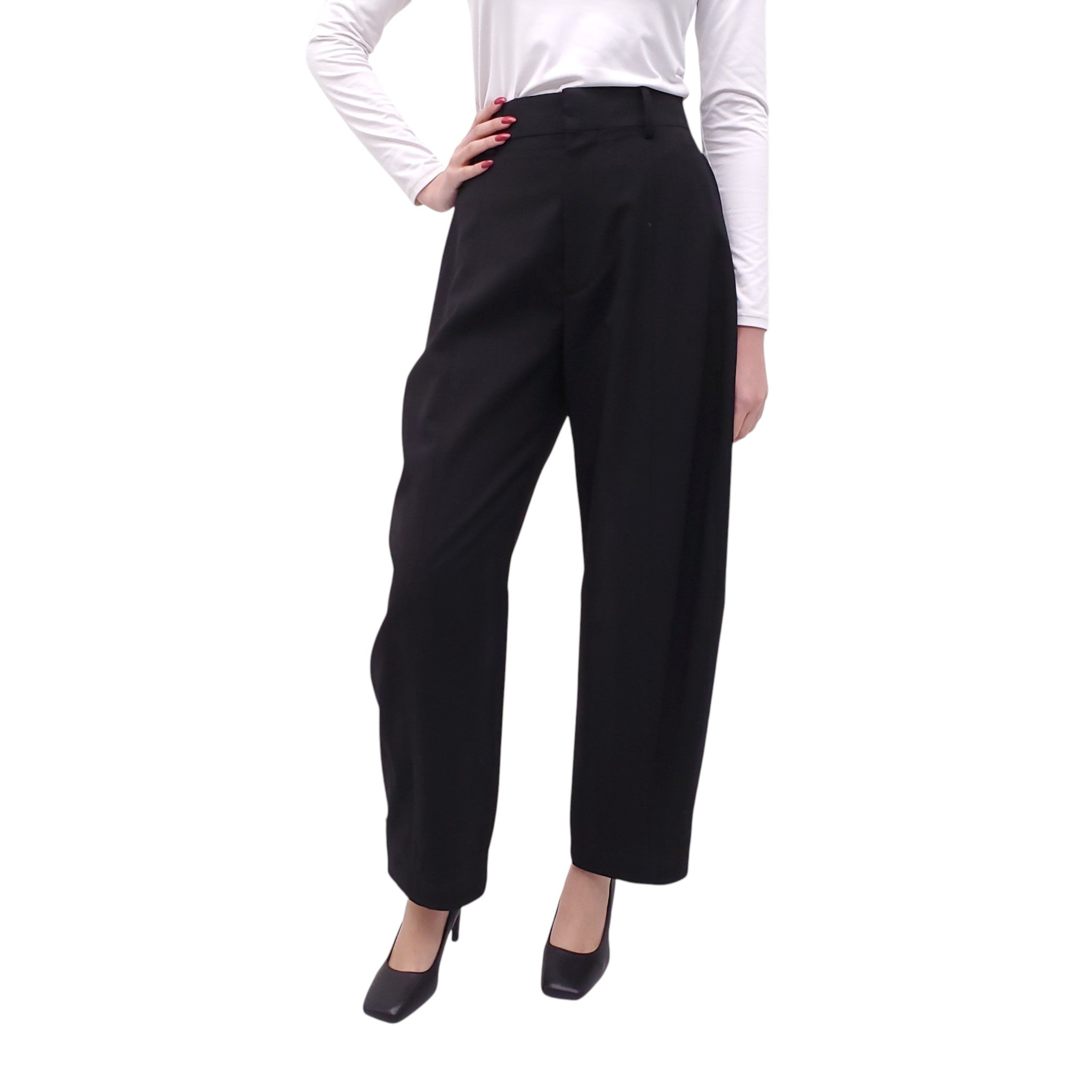BOTTEGA VENETA BLACK TROUSERS WITH BUTTON CINCH DETAIL - SIZE 40