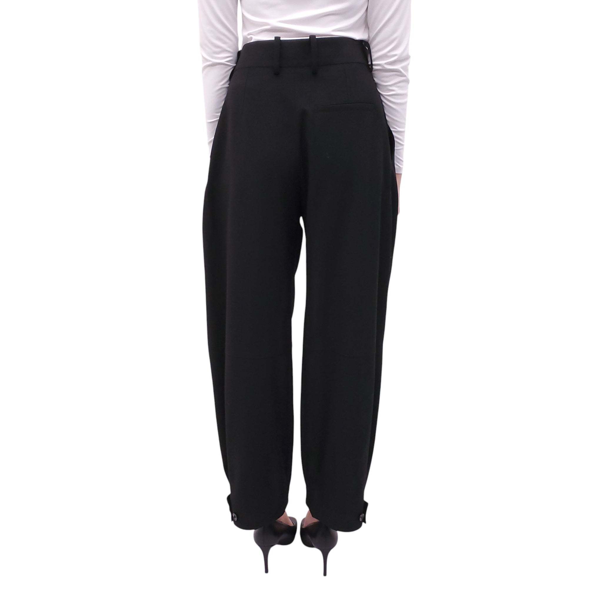 BOTTEGA VENETA BLACK TROUSERS WITH BUTTON CINCH DETAIL - SIZE 40