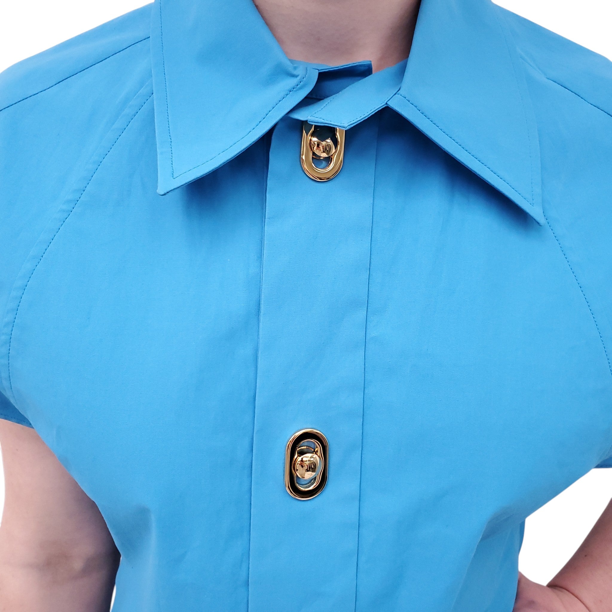 BOTTEGA VENETA BLUE COTTON TOP WITH GOLD CLASPS - SIZE 40