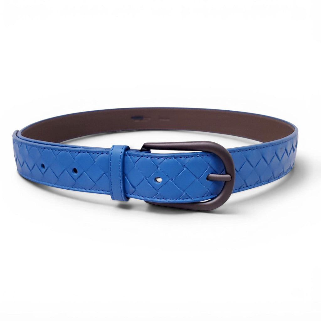 BOTTEGA VENETA BLUE LEATHER BELT - SIZE 60