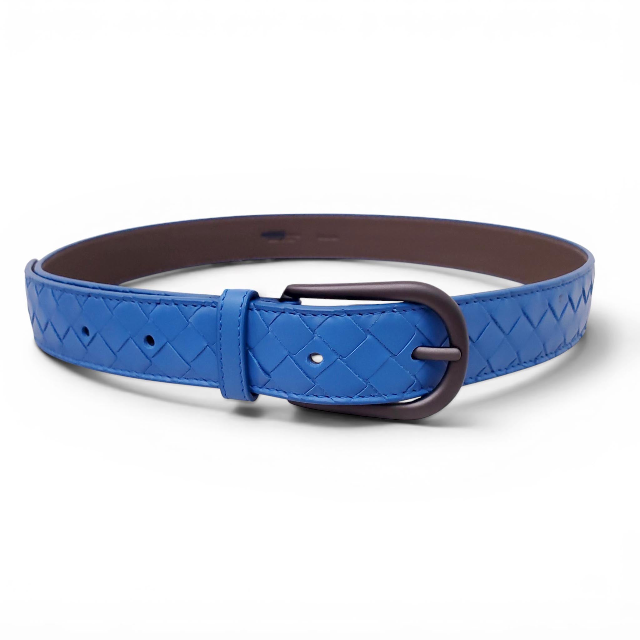 BOTTEGA VENETA BLUE LEATHER BELT - SIZE 60