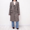 BOTTEGA VENETA BROWN HERRINGBONE LONG COAT WITH TRIANGLE POCKET - SIZE 38
