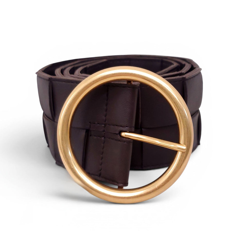 BOTTEGA VENETA BROWN INTRECCIATO BELT - SIZE 85