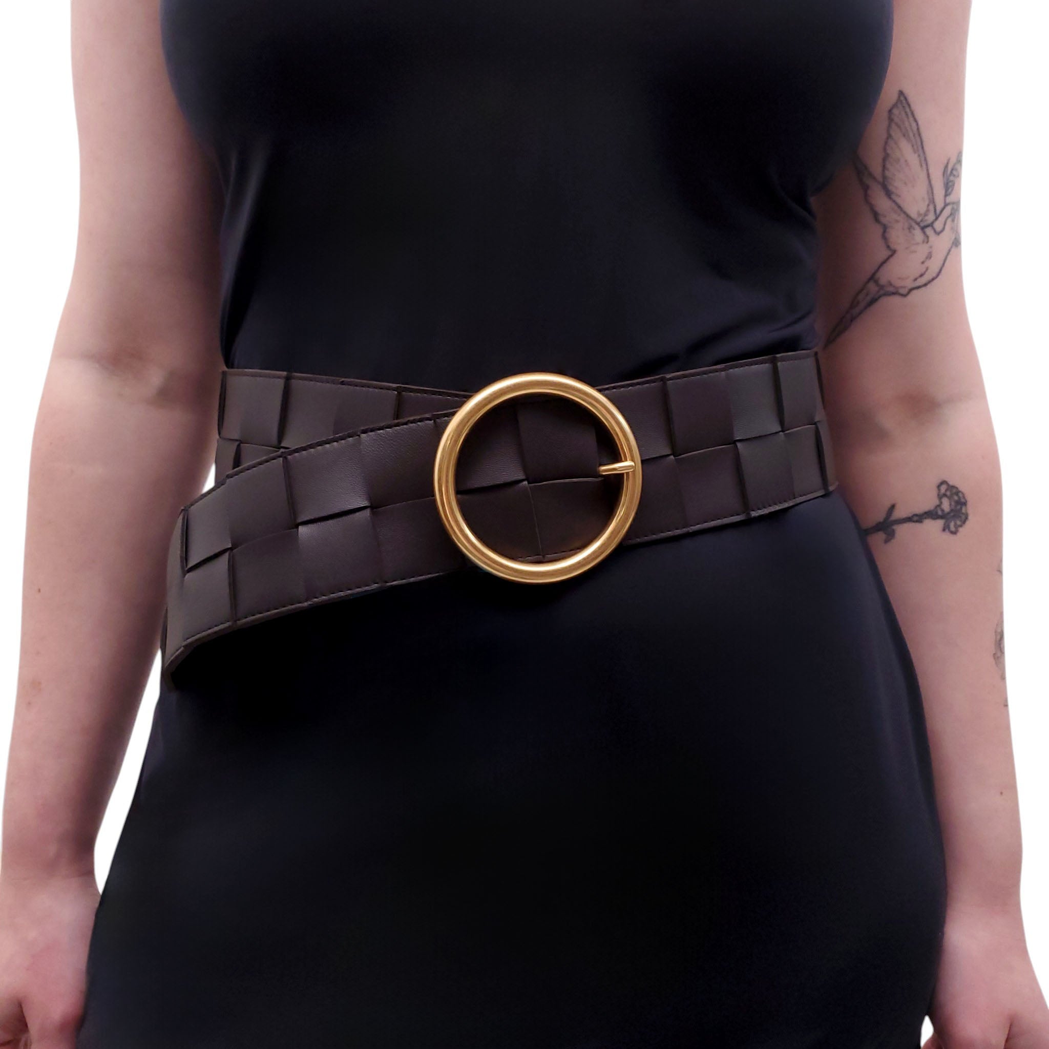 BOTTEGA VENETA BROWN INTRECCIATO BELT - SIZE 85