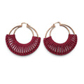 BOTTEGA VENETA BURGUNDY WOVEN HOOP EARRINGS