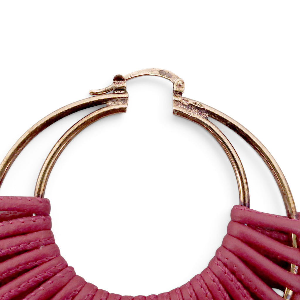 BOTTEGA VENETA BURGUNDY WOVEN HOOP EARRINGS