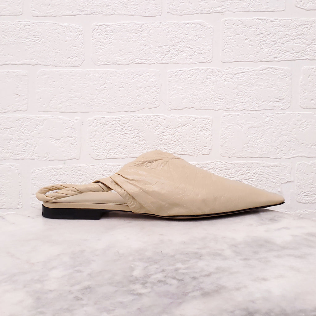 BOTTEGA VENETA CREAM LEATHER POINTED TOE SLINGBACK FLATS - SIZE 39