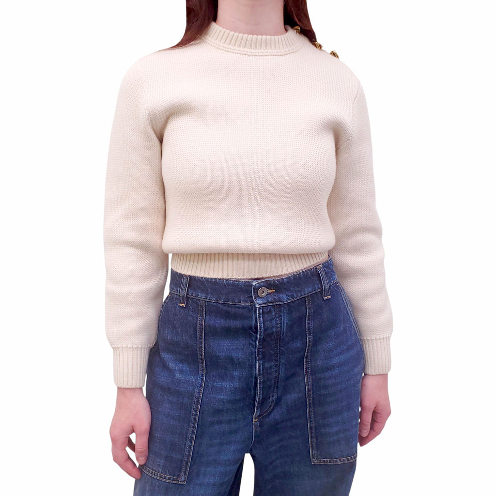 BOTTEGA VENETA CREAM SWEATER WITH GOLD KNOT DETAIL - SIZE S