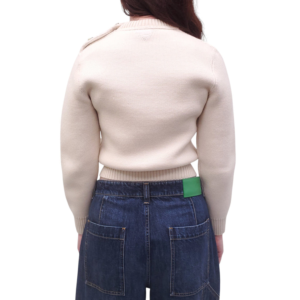 BOTTEGA VENETA CREAM SWEATER WITH GOLD KNOT DETAIL - SIZE S
